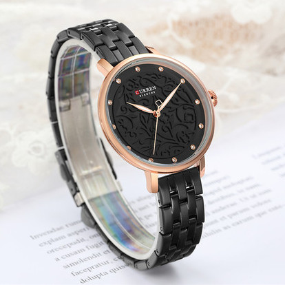 Picture of Curren 9046 Black Stainless Steel Analog Watch for Women-Rose Gold and Black Color