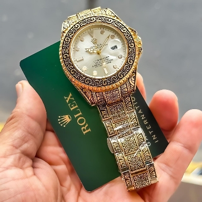 Picture of Stainless Steel Watch Gold Chain For Men Stylish Watch For Men