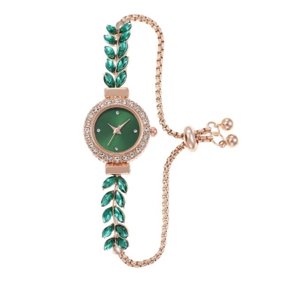 Picture of New Fashionable Quartz Watch Women's Fashion Green Leaf Fine Band Round Free Adjustment Bracelet Watch