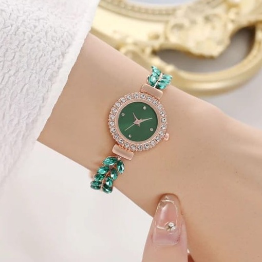 Picture of New Fashionable Quartz Watch Women's Fashion Green Leaf Fine Band Round Free Adjustment Bracelet Watch