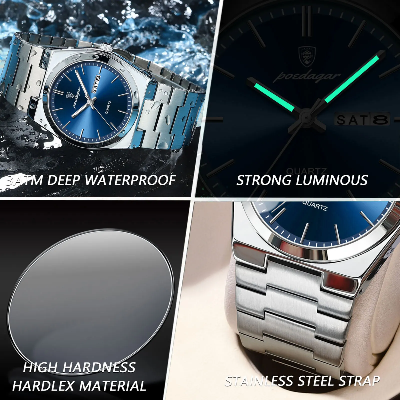 Picture of POEDAGAR 930 Luxury Watch For Men Waterproof Luminous Date Week Stainless Steel Men Watch Casual Quartz Men's Watch- Watch For Men