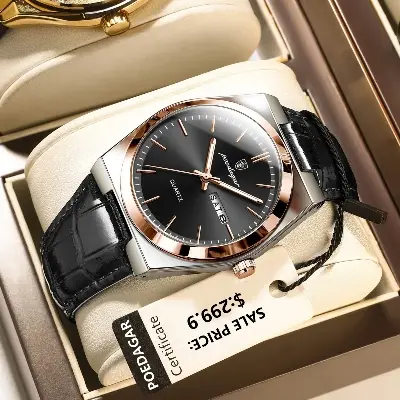 Picture of POEDAGAR 930L Men's Leather Quartz Watch - Water Resistant Business Luxury Fashion Wristwatch - Watch For Men - Watch