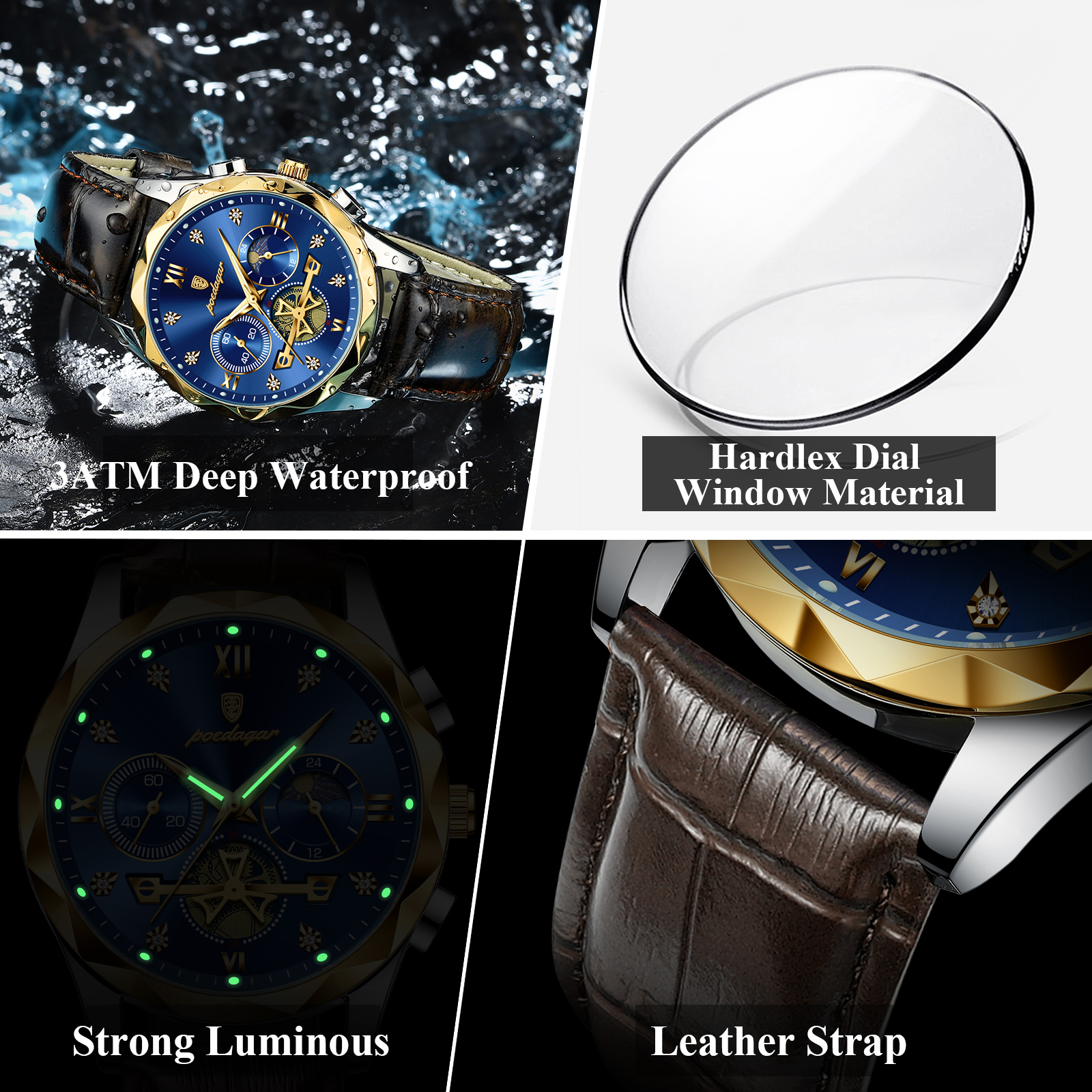 Picture of Poedagar 996L Luxury Watch for Men Sports Leather Men's Watches Waterproof Luminous Chronograph Men Quartz Watches - Watch For Men - Watch - Men Watch