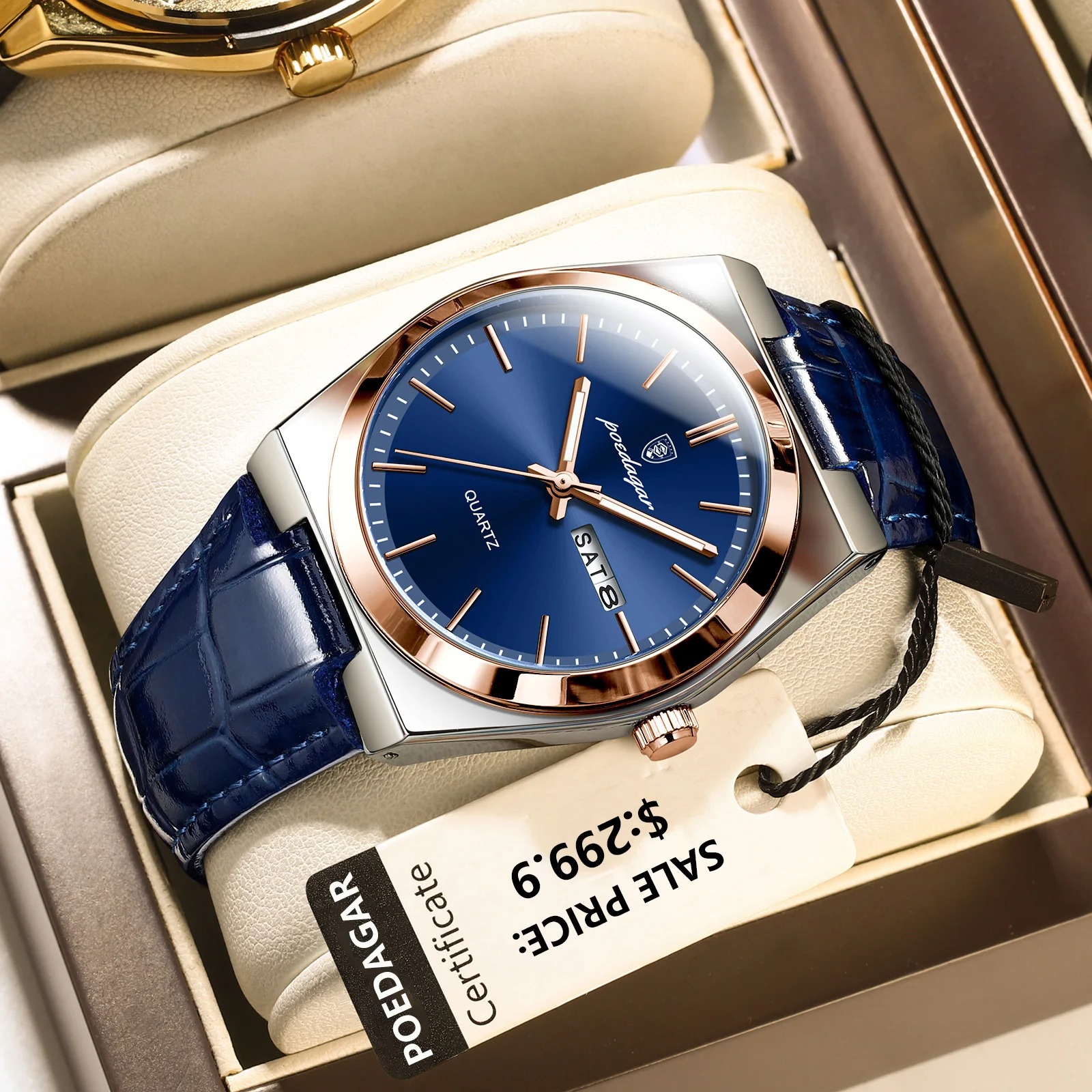 Picture of POEDAGAR 930L Men's Leather Quartz Watch - Water Resistant Business Luxury Fashion Wristwatch - Watch For Men - Watch