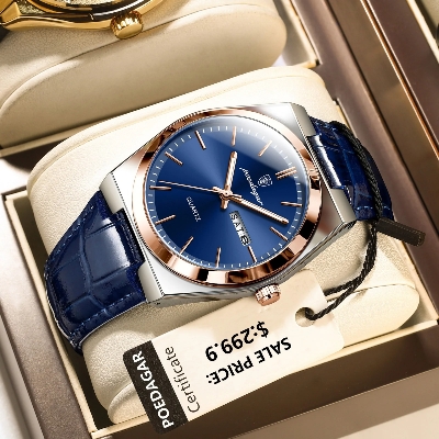 Picture of POEDAGAR 930L Men's Leather Quartz Watch - Water Resistant Business Luxury Fashion Wristwatch - Watch For Men - Watch