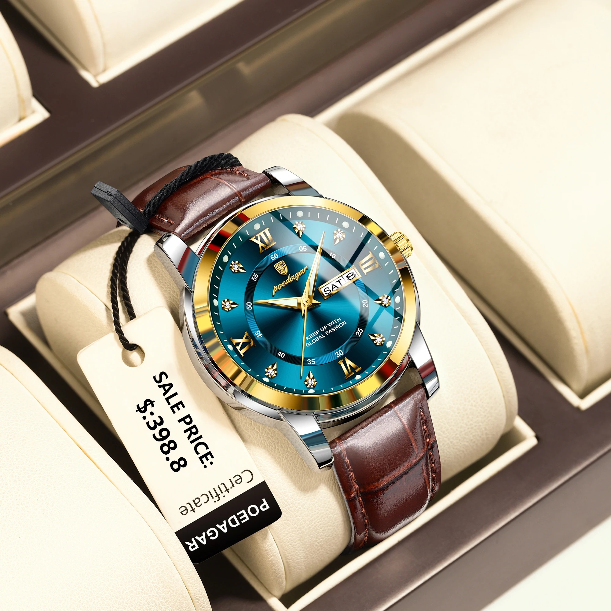 Picture of POEDAGAR 936 Luxury Man Leather Wristwatch Waterproof Luminous Date Week Leather Watch For Men - Sports Quartz Men's Watches For Men