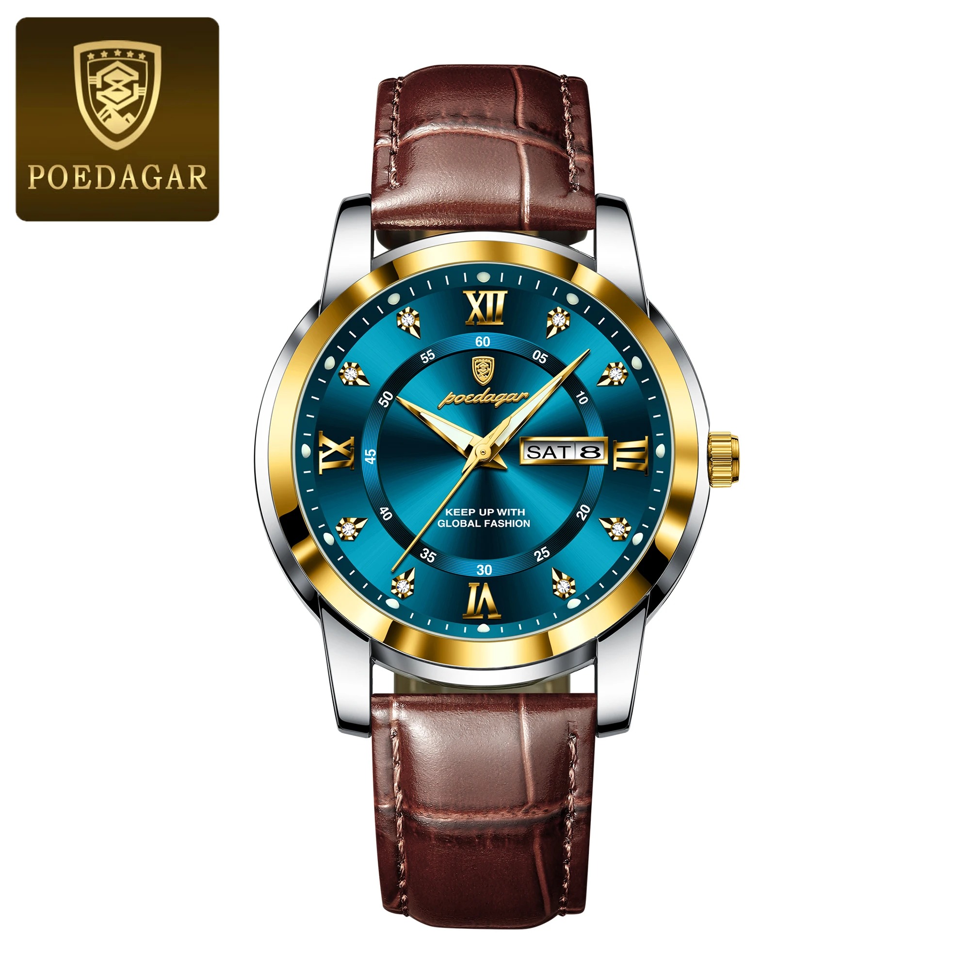 Picture of POEDAGAR 936 Luxury Man Leather Wristwatch Waterproof Luminous Date Week Leather Watch For Men - Sports Quartz Men's Watches For Men