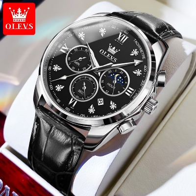 Picture of New Olevs 2888L Top Quality Brown PU Leather Fashionable Wrist Watch For Men - Black & Brown