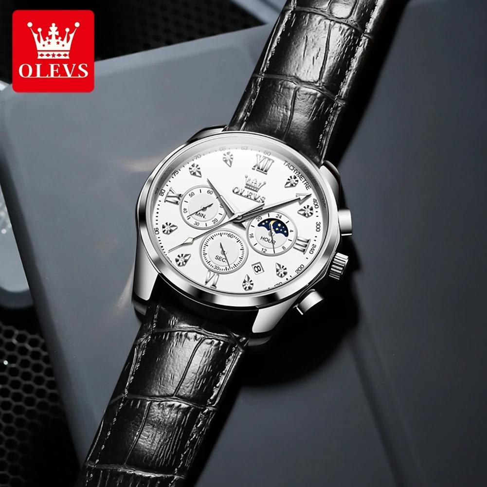 Picture of New Olevs 2888L Top Quality Brown PU Leather Fashionable Wrist Watch For Men - Black & Brown