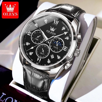 Picture of New Olevs 2888L Top Quality Brown PU Leather Fashionable Wrist Watch For Men - Black & Brown