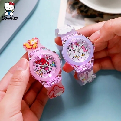 Picture of Sanrio Watch Kawaii Melody Cinnamoroll Children LED Luminous Watch Kuromi Hello Kitty Student Wrist Watch Kids Birthday Gift Toy - Kids Watch - Watch