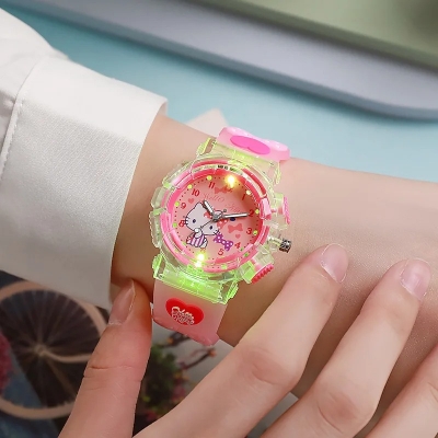 Picture of Sanrio Watch Kawaii Melody Cinnamoroll Children LED Luminous Watch Kuromi Hello Kitty Student Wrist Watch Kids Birthday Gift Toy - Kids Watch - Watch