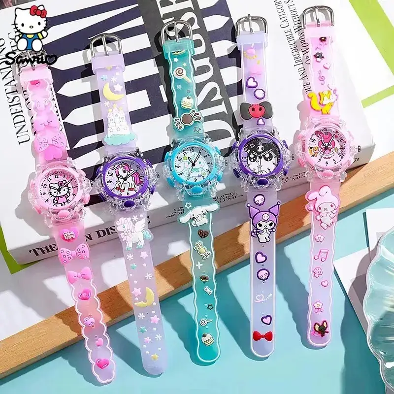 Picture of Sanrio Watch Kawaii Melody Cinnamoroll Children LED Luminous Watch Kuromi Hello Kitty Student Wrist Watch Kids Birthday Gift Toy - Kids Watch - Watch