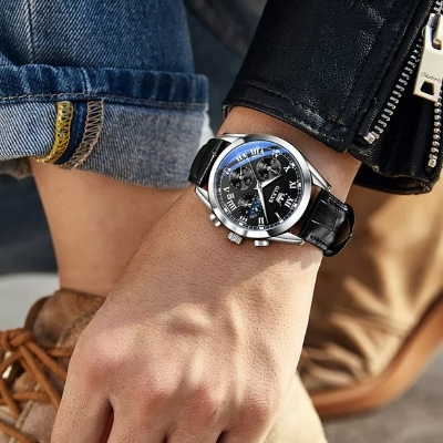 Picture of Olevs_Men Leather Date Function Luxury Smart Fitness Wrist Watch For Men