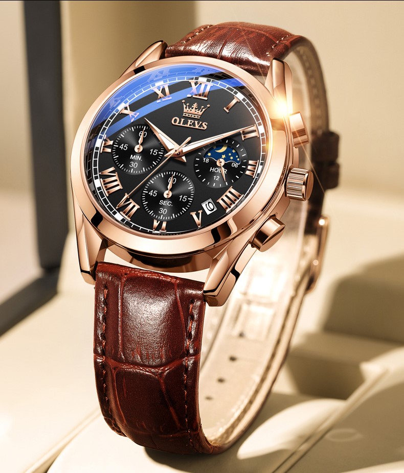 Picture of Olevs_Men Leather Date Function Luxury Smart Fitness Wrist Watch For Men