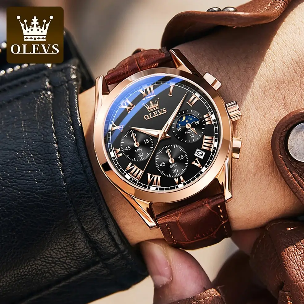 Picture of Olevs_Men Leather Date Function Luxury Smart Fitness Wrist Watch For Men