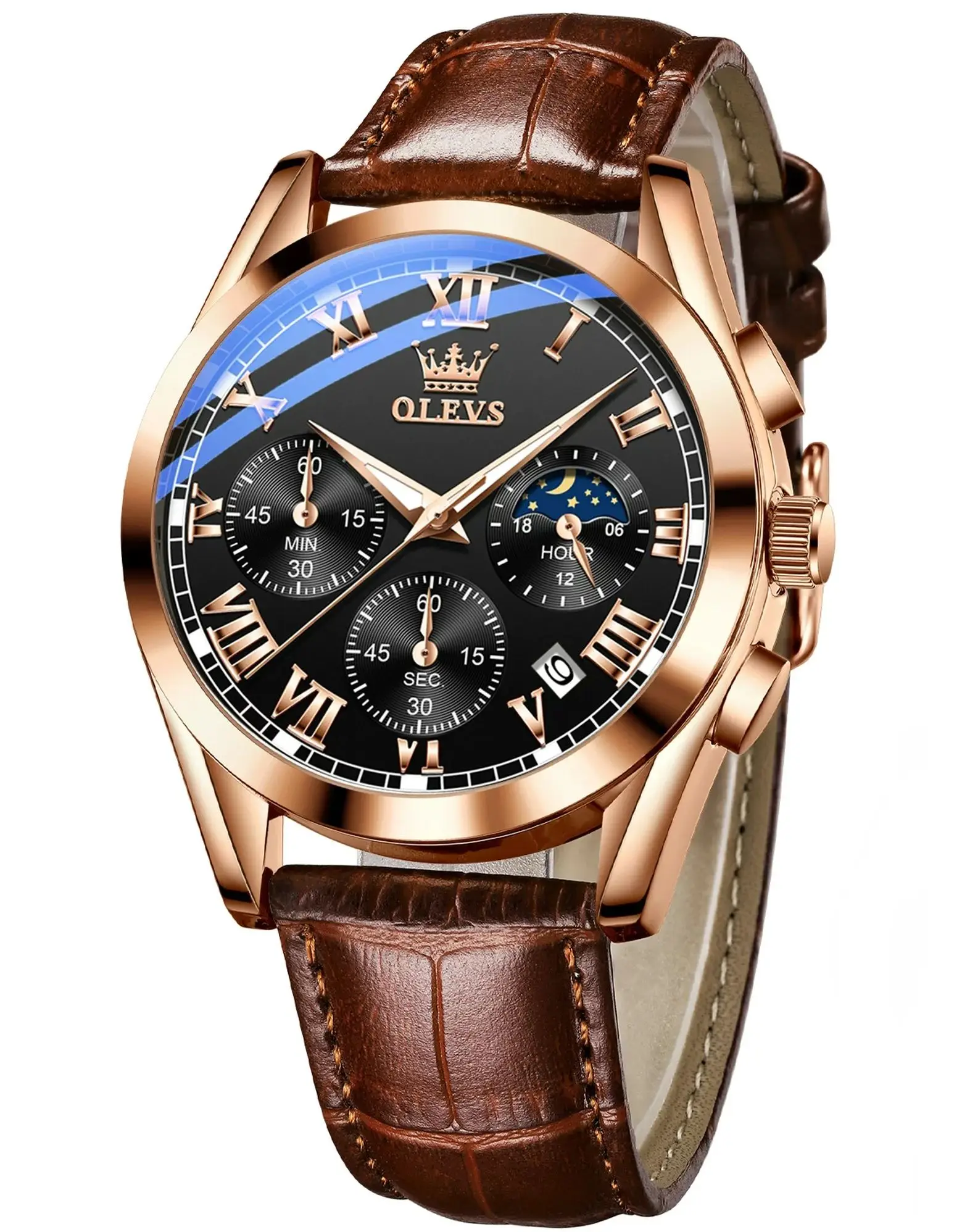 Picture of Olevs_Men Leather Date Function Luxury Smart Fitness Wrist Watch For Men