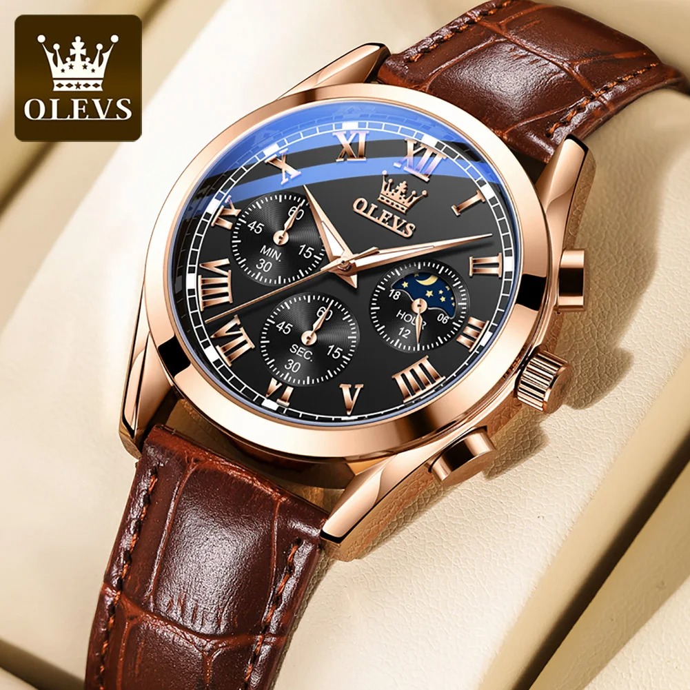Picture of Olevs_Men Leather Date Function Luxury Smart Fitness Wrist Watch For Men