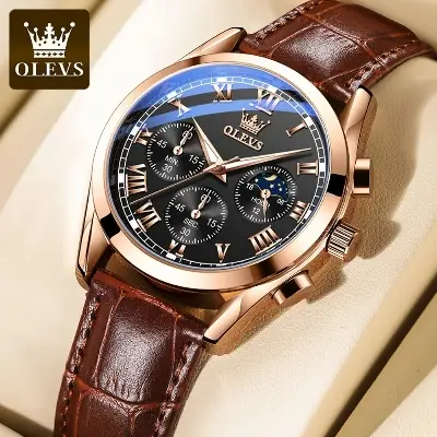 Picture of Olevs_Men Leather Date Function Luxury Smart Fitness Wrist Watch For Men