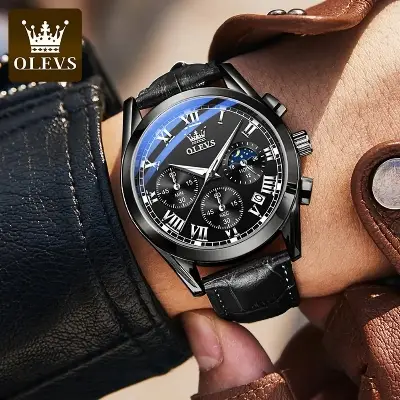 Picture of Olevs_Men Leather Date Function Luxury Smart Fitness Wrist Watch For Men