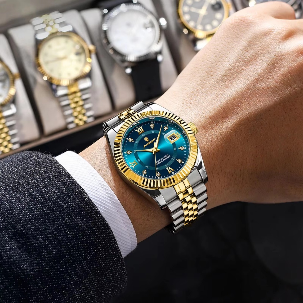 Picture of New POEDAGAR 910 Luxury Stainless steel Wrist Watch For Man - Waterproof Men Watch Quartz - Stainless Steel Men's Watch - Stainless steel Watch-Blue