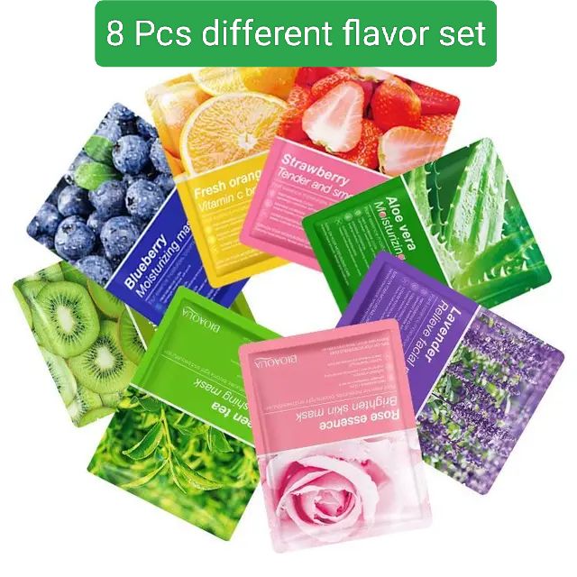 Picture of BIOAQUA 8 Piece/Set Plant Fruit Mask Hydrating Moisturizing Skin Color Skin Facial -25 G/Each.