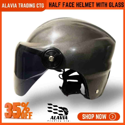 Grey Half Face Helmet – Cap Style Bike Helmet with Sun Protection Glass | Stylish Open Face Helmet for Men & Women – Durable ABS Build 