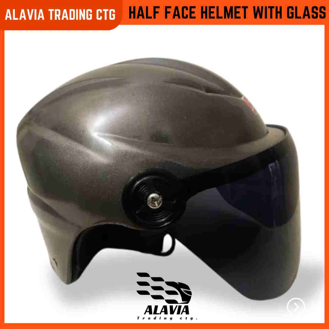 Grey Half Face Helmet – Cap Style Bike Helmet with Sun Protection Glass | Stylish Open Face Helmet for Men & Women – Durable ABS Build 