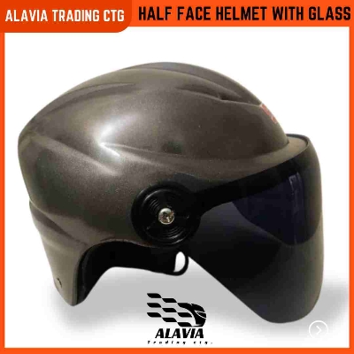 Grey Half Face Helmet – Cap Style Bike Helmet with Sun Protection Glass | Stylish Open Face Helmet for Men & Women – Durable ABS Build 