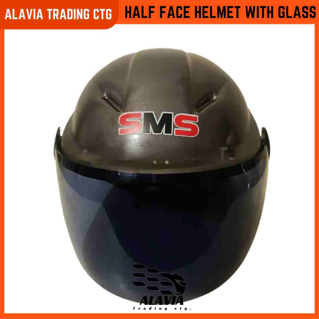 Grey Half Face Helmet – Cap Style Bike Helmet with Sun Protection Glass | Stylish Open Face Helmet for Men & Women – Durable ABS Build 