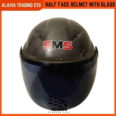 Grey Half Face Helmet – Cap Style Bike Helmet with Sun Protection Glass | Stylish Open Face Helmet for Men & Women – Durable ABS Build 