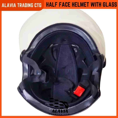 Blue Half Face Helmet – Cap Style Bike Helmet with Sun Protection Glass | Stylish Open Face Helmet for Men & Women – Durable ABS Build 
