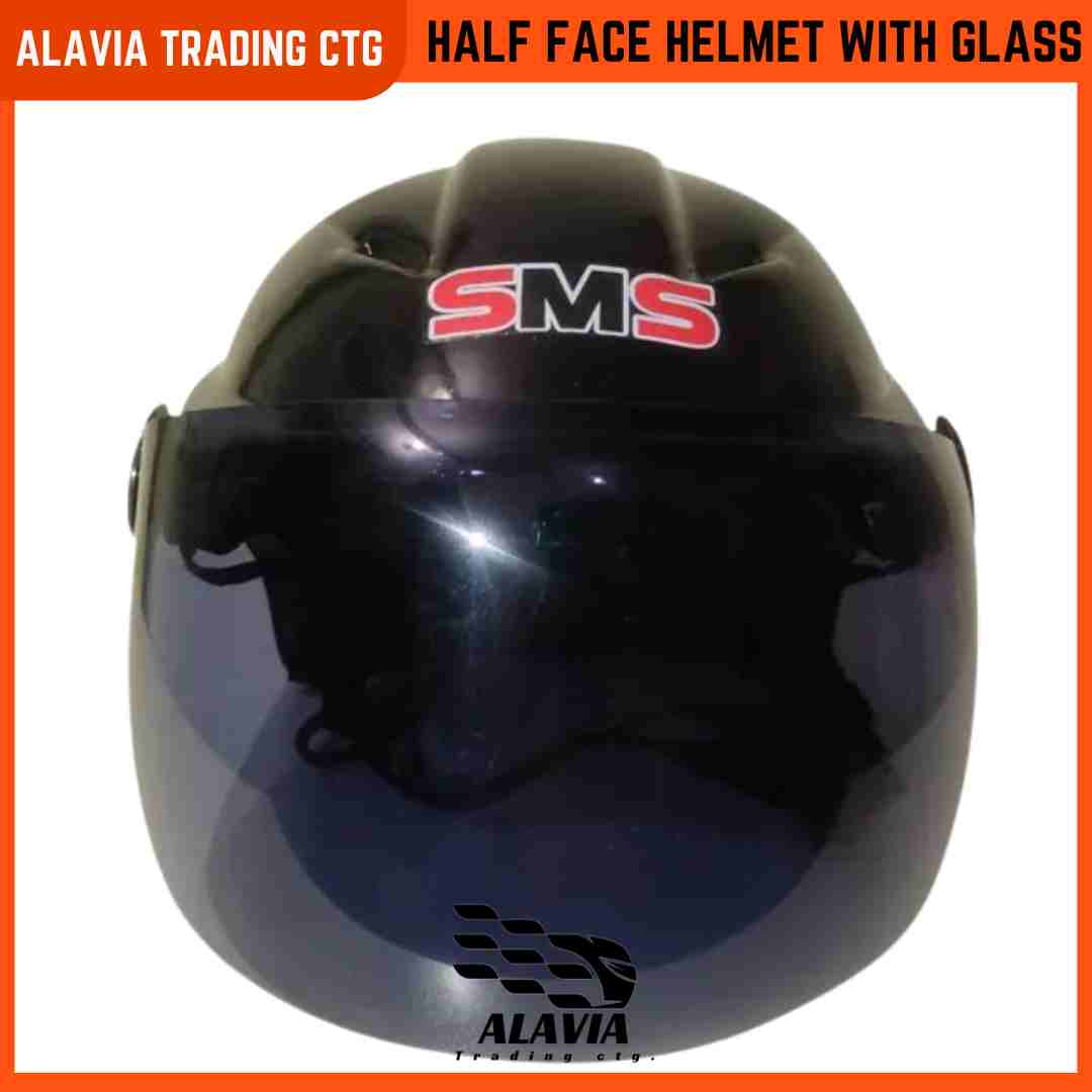 Black Half Face Helmet – Cap Style Bike Helmet with Sun Protection Glass | Stylish Open Face Helmet for Men & Women – Durable ABS Build 