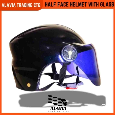 Black Half Face Helmet – Cap Style Bike Helmet with Sun Protection Glass | Stylish Open Face Helmet for Men & Women – Durable ABS Build 