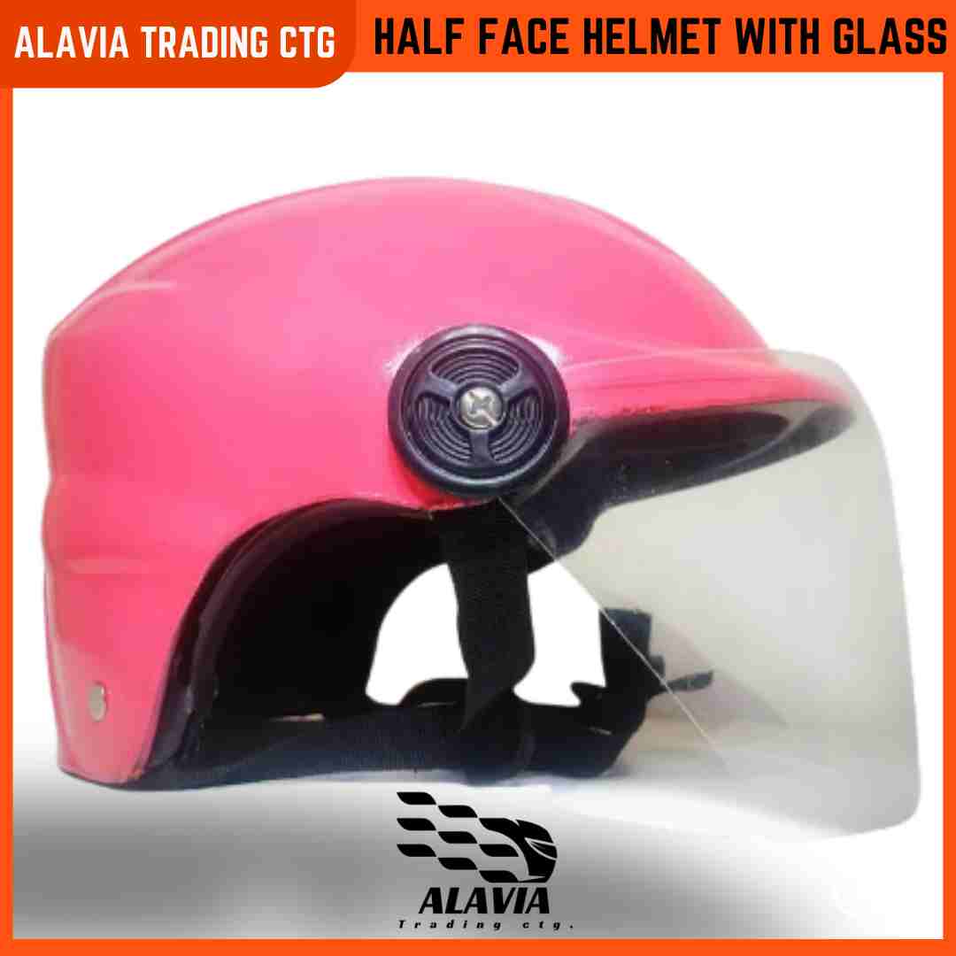 Pink Half Face Helmet – Cap Style Bike Helmet with Sun Protection Glass | Stylish Open Face Helmet for Men & Women – Durable ABS Build