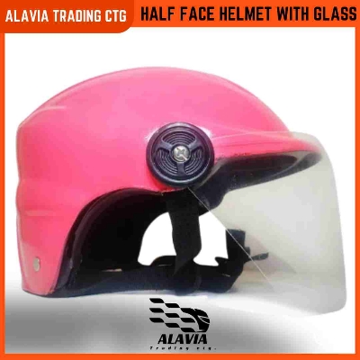 Pink Half Face Helmet – Cap Style Bike Helmet with Sun Protection Glass | Stylish Open Face Helmet for Men & Women – Durable ABS Build