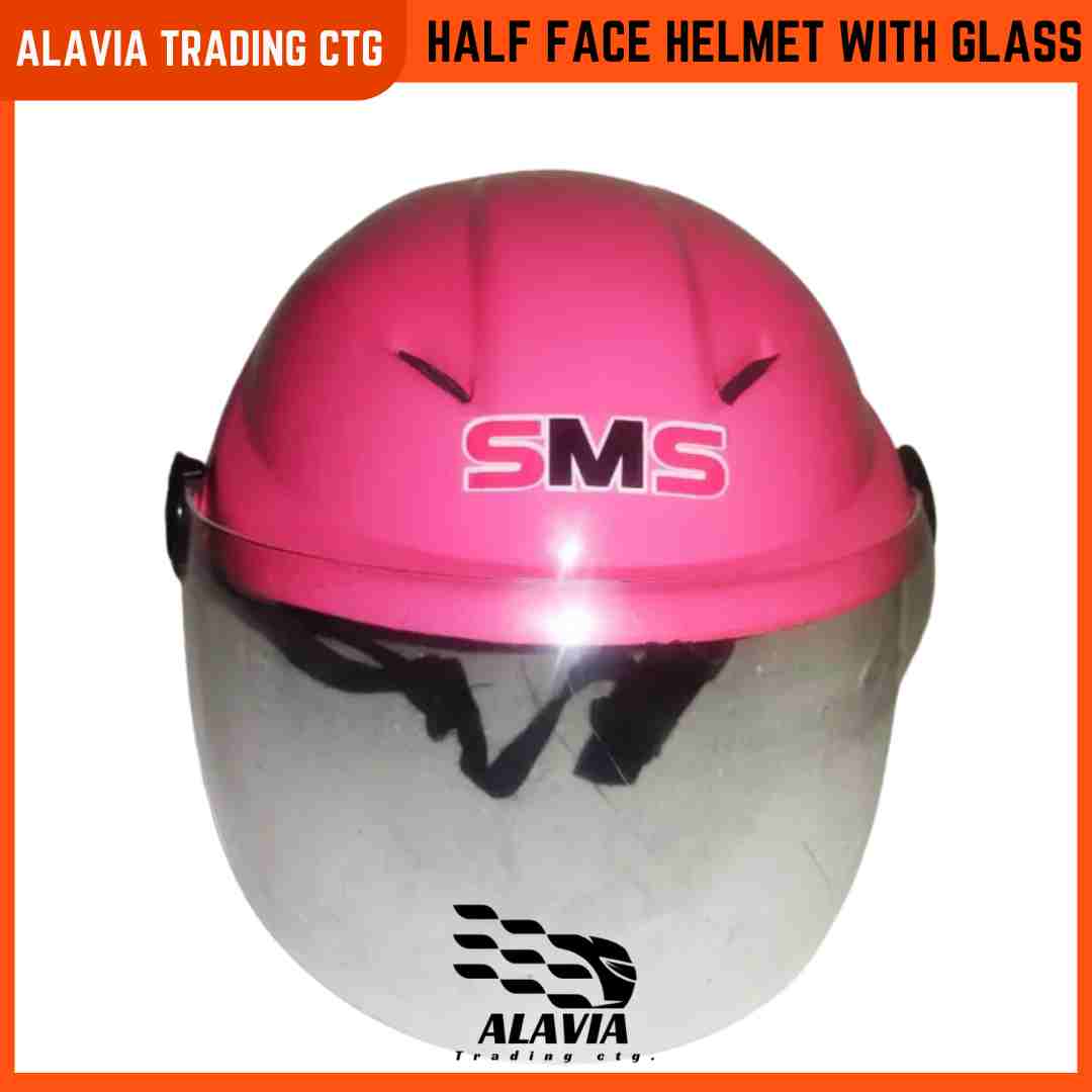 Pink Half Face Helmet – Cap Style Bike Helmet with Sun Protection Glass | Stylish Open Face Helmet for Men & Women – Durable ABS Build