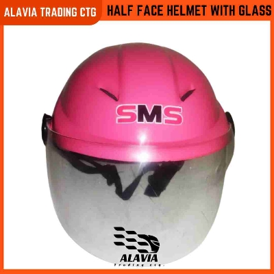 Pink Half Face Helmet – Cap Style Bike Helmet with Sun Protection Glass | Stylish Open Face Helmet for Men & Women – Durable ABS Build