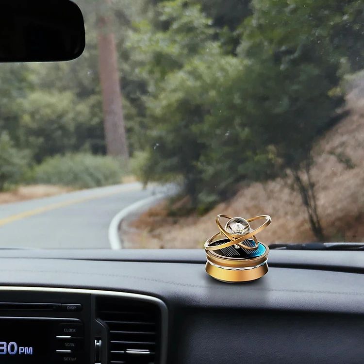Picture of Car Dashboard Solar Air Freshener Double Ring Perfume 360° Degree Auto Rotating Gold