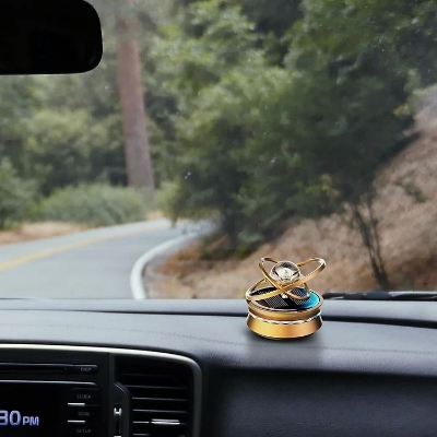 Picture of Car Dashboard Solar Air Freshener Double Ring Perfume 360° Degree Auto Rotating Gold