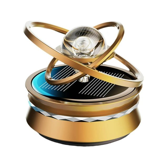 Picture of Car Dashboard Solar Air Freshener Double Ring Perfume 360° Degree Auto Rotating Gold