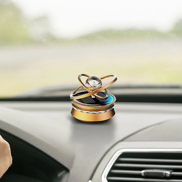 Picture of Car Dashboard Solar Air Freshener Double Ring Perfume 360° Degree Auto Rotating Gold
