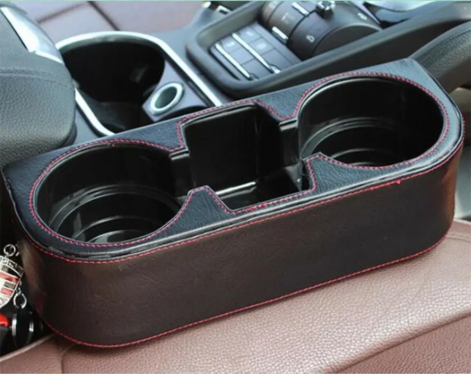 Picture of Leather Dual Cup Holder Car Seat Mount Console Phone Storage Box 1Pcs