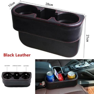 Picture of Leather Dual Cup Holder Car Seat Mount Console Phone Storage Box 1Pcs