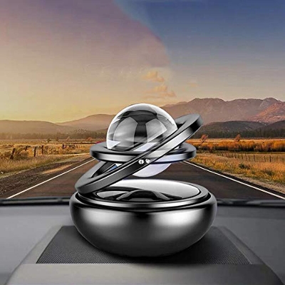 Picture of Metal Car Double Loop Solar Fragrance Double Ring with Glass Ball Rotating Car Aromatherapy Home Office Air Fresher Decoration Perfume Diffuser (Random) Black