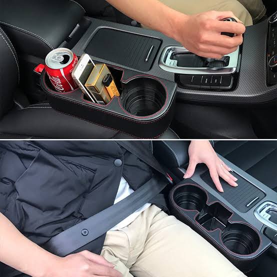 Picture of Car Seat Cup Holder, Console Side Drink Holder, Auto Front Seat Organizer Leather Cover Car Cup Holder