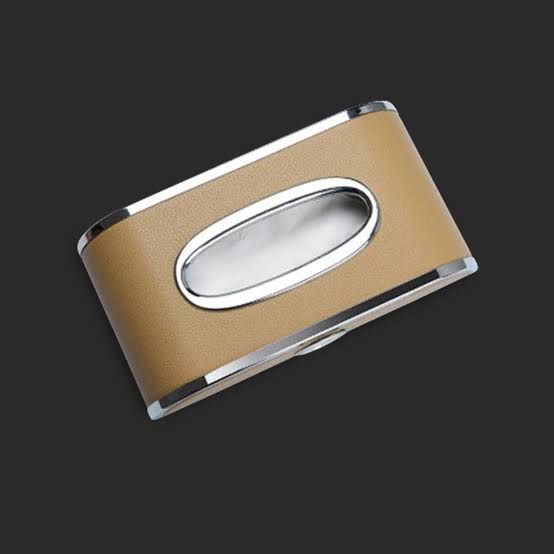 Picture of Car Dashboard Tissue Box With Clock Luxury PU Leather Box Beige