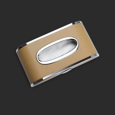 Picture of Car Dashboard Tissue Box With Clock Luxury PU Leather Box Beige