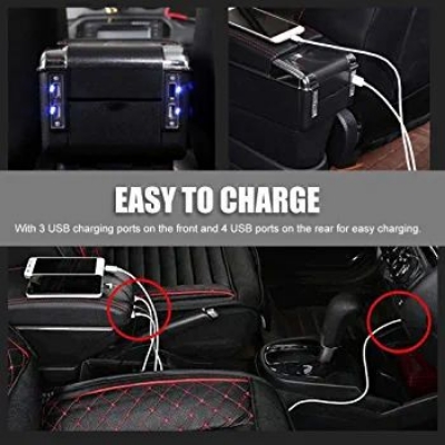 Picture of Armrest Box Double Layer Front Center Console Black Leather with Charging 7 USB Ports for Universal Car