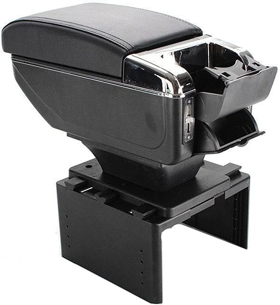 Picture of Armrest Box Double Layer Front Center Console Black Leather with Charging 7 USB Ports for Universal Car